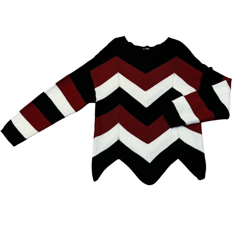 Chevron Stripe Knit Sweater Red Black & White Unqiue Geometric Fits like M/L
